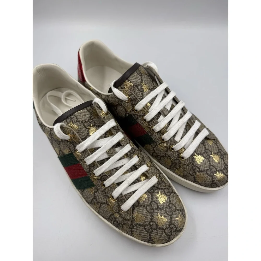 Gucci Ace Men's Sneakers GG Supreme Monogram Gold Bees Size Gucci 10 US 11 11.5